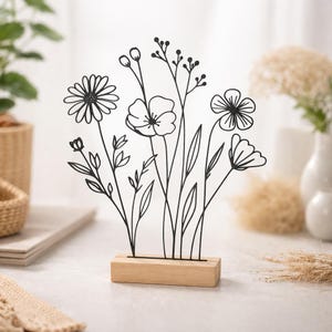 Line Art Blumen Aufsteller | moderne Blumen Deko aus PLA | Geschenk für Blumenliebhaber | minimalistische Wohnzimmerdeko | Deko Fensterbank