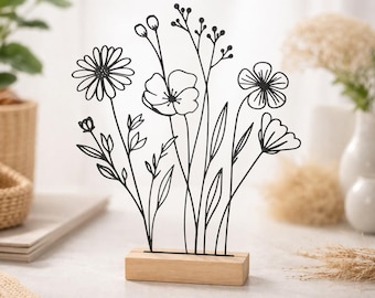 Line Art Flower Display Stand | Modern Flower Decor Made of PLA | Gift for Flower Lovers | Minimalist Living Room Decor | Decorative Windowsill