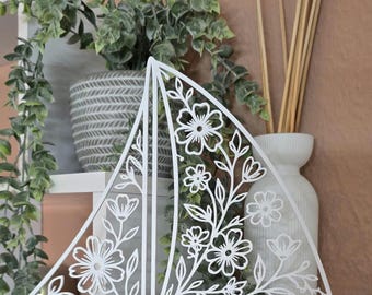 Floral sailboat, 3D printed decor | Nautical bathroom decor | Minimalist Scandinavian home accessories | Coastal style gift