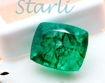 Esmeralda colombiana de talla cojín: piedra preciosa verde natural de 10 quilates