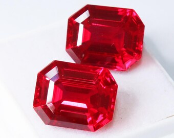 Burmese Ruby Pair: 20 ct AAA Emerald Cut Faceted Loose Stones