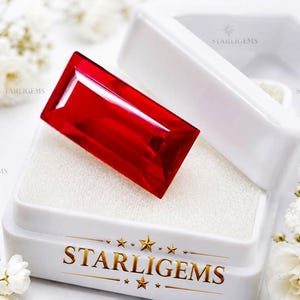 Natural Ruby Emerald Cut 18.45ct Vivid Red Color Loose Gemstone  Premium Quality Ruby Statement Jewelry Stone Certified Gemstone