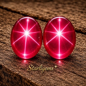 30 Ct 6 Ray Asterism Natural Star Ruby Matching Set Pair Oval Cabochon 16x6 mm Ruby Loose Gemstone for Jewelry Collector Grade