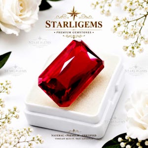 35Ct Natural Red Ruby Emerald Cut Loose Gemstone Certified Ruby Deep Red Faceted Gem Premium Quality Collector Stone Jewelry Making Gift