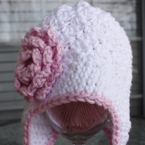 Baby Bonnet. White Cotton. 6 to 12 month size SALE