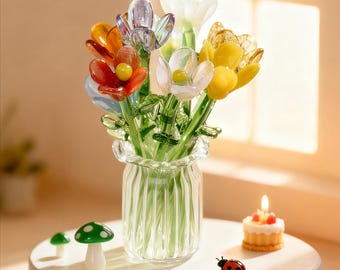 Handmade Lampwork Glass Flowers, Tiny Home Decor, Glass Keepsake