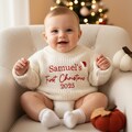 Custom Name Santa Hat Baby Sweater, My First Christmas Baby Jumper, Baby First Xmas, Baby First Christmas Gift product logo