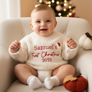 Custom Name Santa Hat Baby Sweater, My First Christmas Baby Jumper, Baby First Xmas, Baby First Christmas Gift