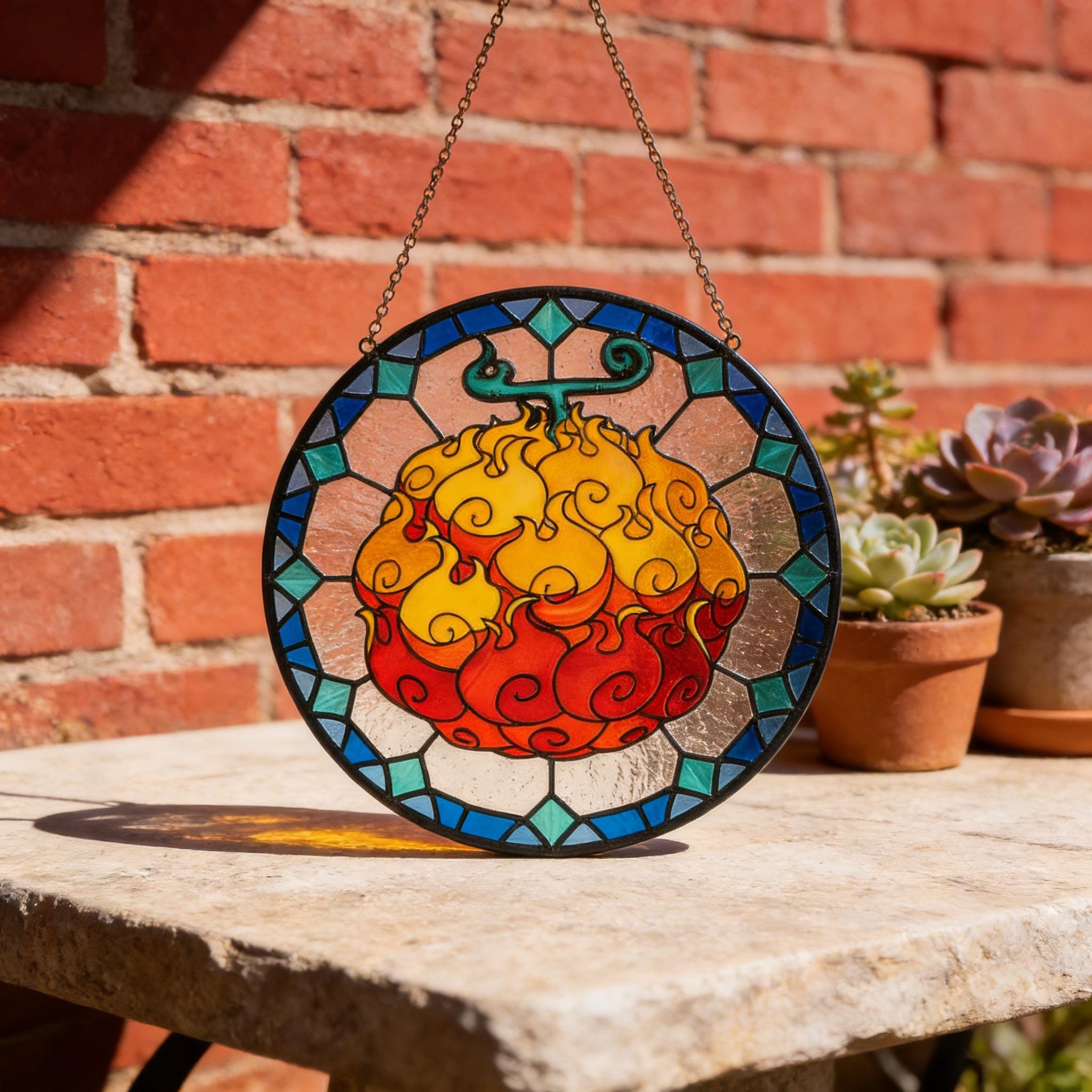 One Piece Devil Fruit Themed Hand-painted Stained Glass Ornaments 
