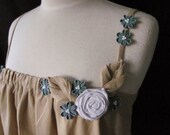 Woodland Camisole, Embellished Ruffle Singlet with Kanzashi Flowers Rose, Boho Ruffle Top (size 10-14 or custom size)