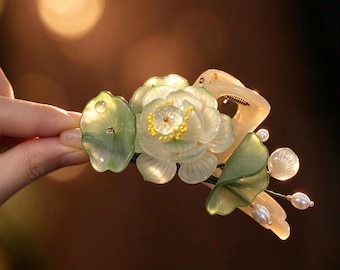 Handmade Lotus Flower Hair Claw Clip, Elegant Floral Barrette, Christmas Gift for Her