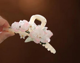 Spinka do włosów z różowym kwiatem magnolii | Elegancka spinka do włosów z motywem kwiatowym | Prezent ślubny dla kobiet