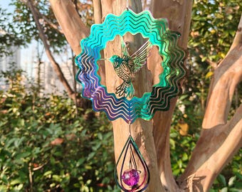 Hummingbird Mandala Wind Chime – Colorful Outdoor Garden Balcony Decor, Gift for Her