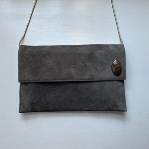 Vintage 70s &#39;Shirl Miller LTD&#39; Gray Suede Shoulder Bag