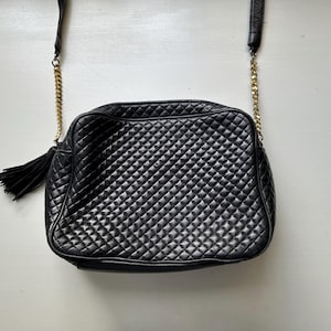 Vintage 80s 'Valerie Stevens' Navy Leather Quilted Crossbody Bag