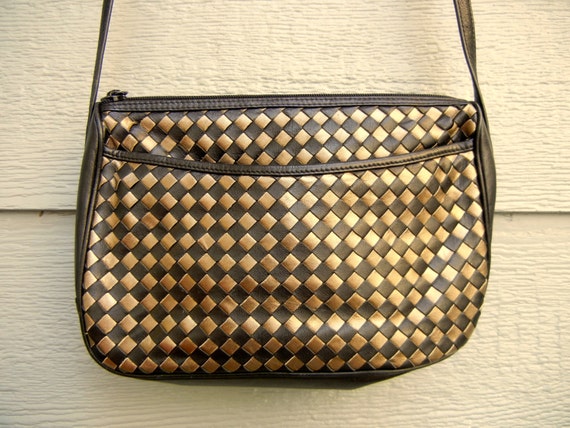 Vintage 80s Black And Gold 'Meyers' Woven Leather… - image 1