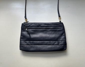 Vintage 70s Navy Leather Clutch and Crossbody Bag