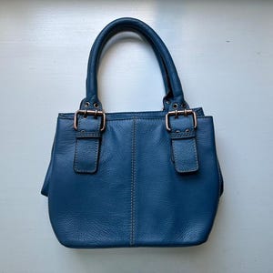 Vintage 90s &#39;Sophia Visconti&#39; Cerulean Blue Leather Handbag