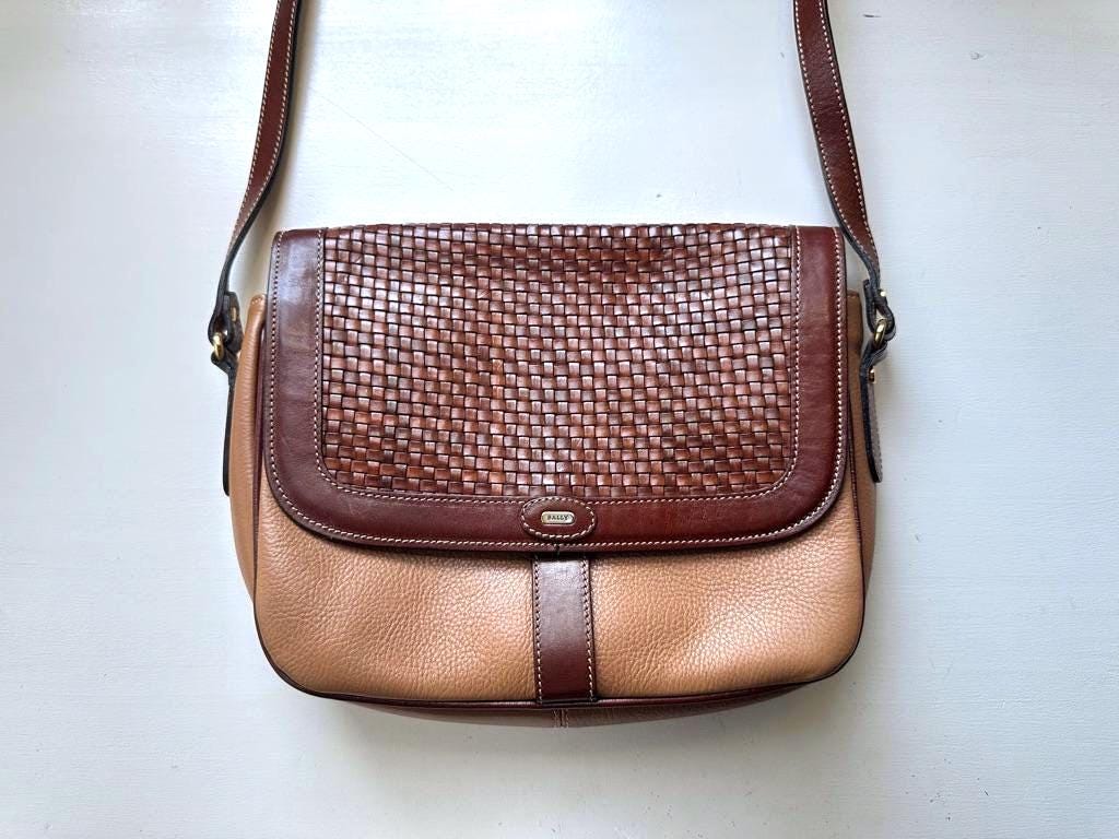 Vintage 90s 'bally' Woven Leather Brown and Cognac Crossbody Bag