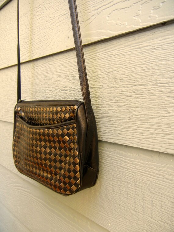 Vintage 80s Black And Gold 'Meyers' Woven Leather… - image 2