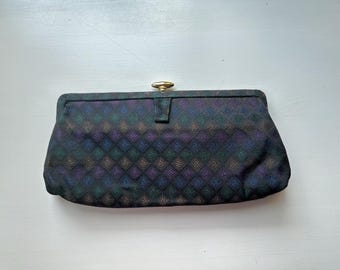 Vintage 60s Cool Tones Diamond Fabric Clutch