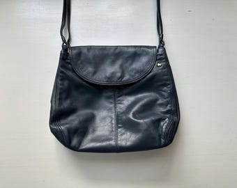 Vintage 80s 'Halston' Slate Blue Leather Shoulder Bag