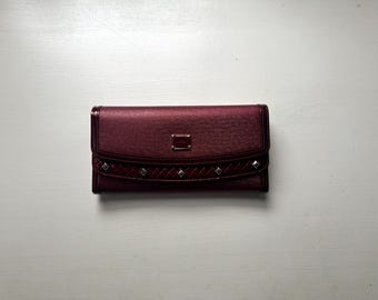 Vintage 00s 'Fila Collezioni' Italian Red Patent Leather Studded Trifold Wallet