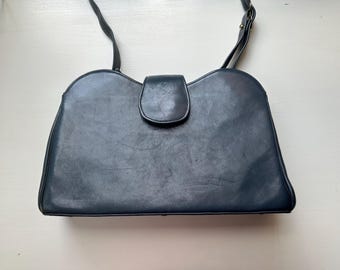 Vintage 60s 'Miss Tony Lama' Gray Blue Leather Shoulder Bag