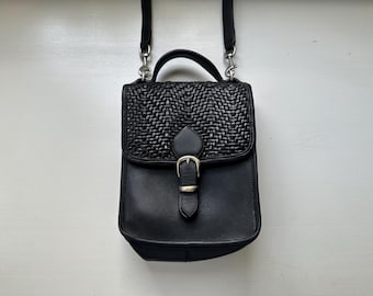 Vintage 1995 'Brighton' Black Woven Leather Top-Handled Crossbody Bag