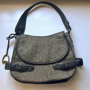 Vintage 00s 'Chaps' by Ralph Lauren Black and White Tweed Shoulder Bag