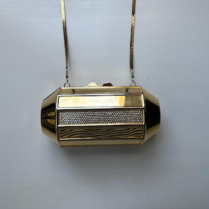 Vintage 70s Gold and Rhinestone Geometric Metal Crossbody Bag