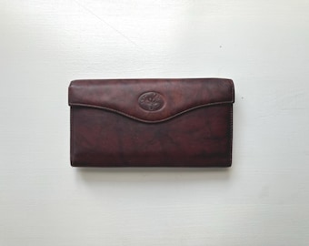 Vintage 80s Floral Embossed Top Grain Cowhide Marbled Brown Wallet with Coin Purse