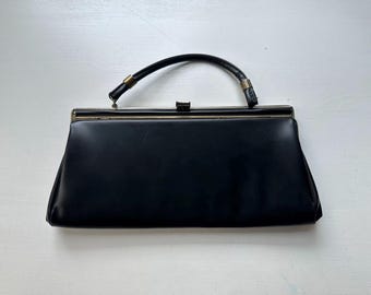 Vintage 60s Black Faux Leather Structured Handbag