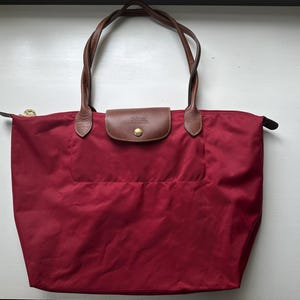 Vintage 90s &#39;Longchamp&#39; Le Pliage Cranberry Red Tote