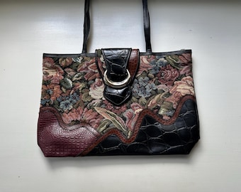 Vintage 70's 'Bonjour' Floral Tapestry Tote