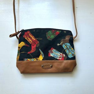Vintage 80s 'Moni' Cowgirl Boot Fabric and Brown Leather Crossbody Bag