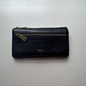 Vintage 90s &#39;Fossil&#39; Black Leather Bifold Wallet