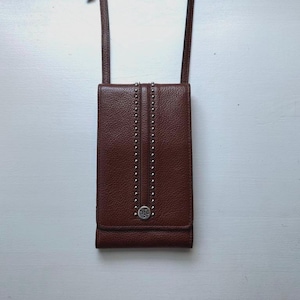 Vintage 00s &#39;Brighton&#39; Brown Studded Leather Mini Crossbody Bag