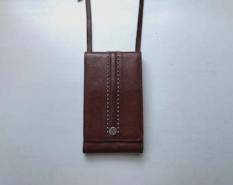 Vintage 00s 'Brighton' Brown Studded Leather Mini Crossbody Bag