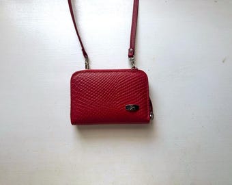 Vintage 90s 'Velez' Red Embossed Leather Mini Crossbody Bag
