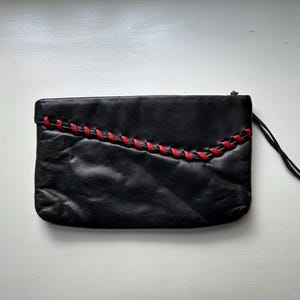 Vintage 70s Black and Red Large Leather Clutch