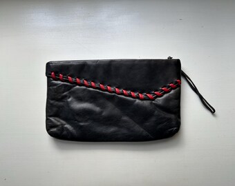 Vintage 70s Black and Red Large Leather Clutch