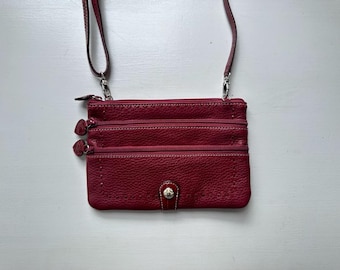 Vintage 00s 'Brighton' Cranberry Red Leather Crossbody Bag