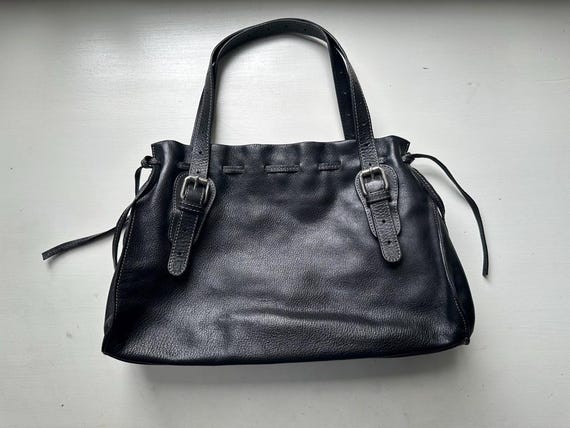 Vintage 90s 'Prune' Black Pebbled Leather Shoulder Bag
