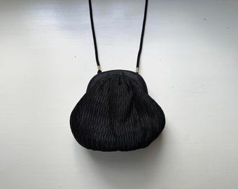 Vintage 80s 'Vanessa' Black Satin Textured Evening Bag