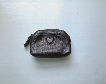 Vintage 00s 'Brighton' Metallic Brown Leather Zippered Heart Pouch
