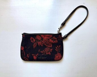 Vintage 90s 'Fossil' Red and Black Floral Fabric Wristlet