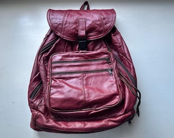 Vintage 90s 'El Venado' Dark Cranberry Large Leather Backpack