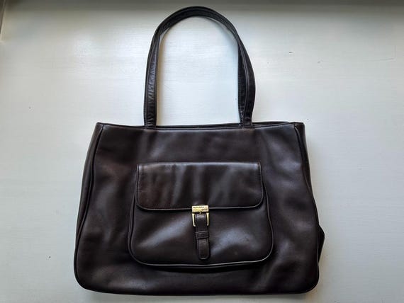 Vintage 90s 'ralph Lauren' Large Chocolate Brown Leather Shoulder