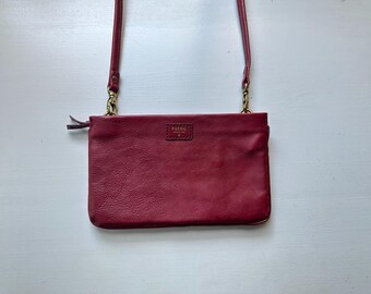 Vintage 00s 'Fossil' Cranberry Red Pebbled Leather Mini Crossbody Bag